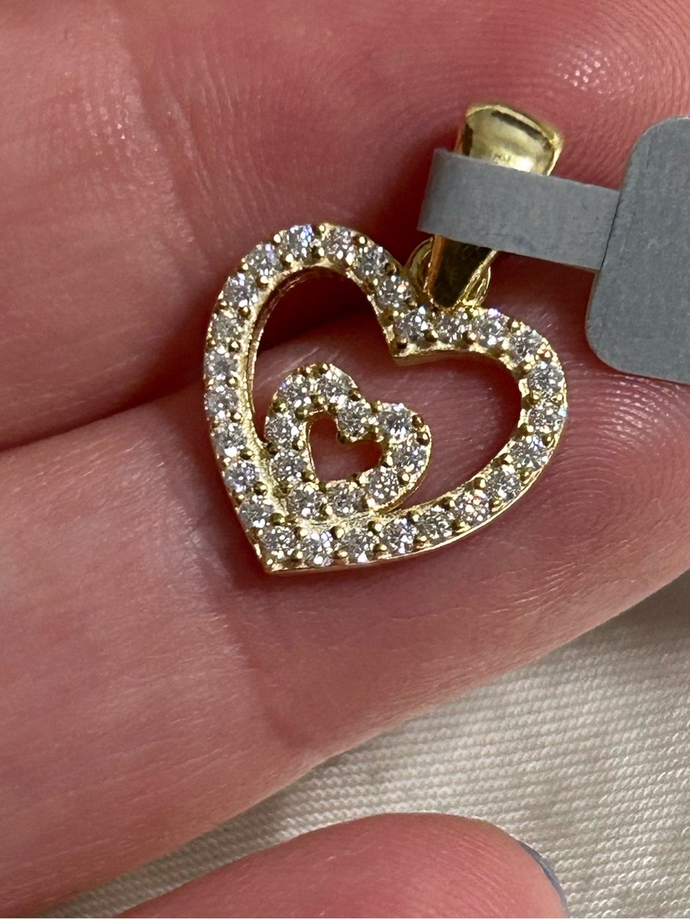 Gold over Sterling Double Heart Pendant Necklace with Moissanite NWT